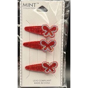 Mint Collection Kids‎ Red Rhinestone Butterfly Hair Alligator Clips Set of 3